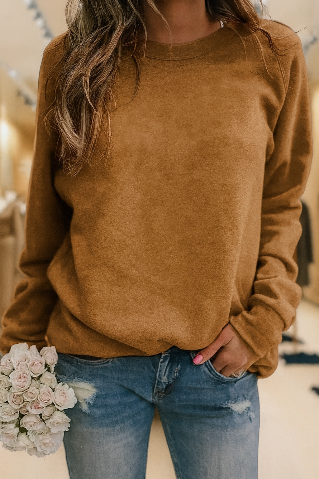 Avslappnad sweatshirt med rund halsringning – Lätt stil med vardaglig komfort