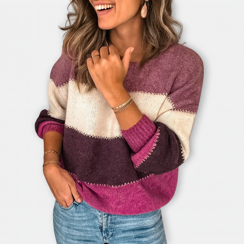 Colorblock Stickad Tröja – Avslappnad Charm