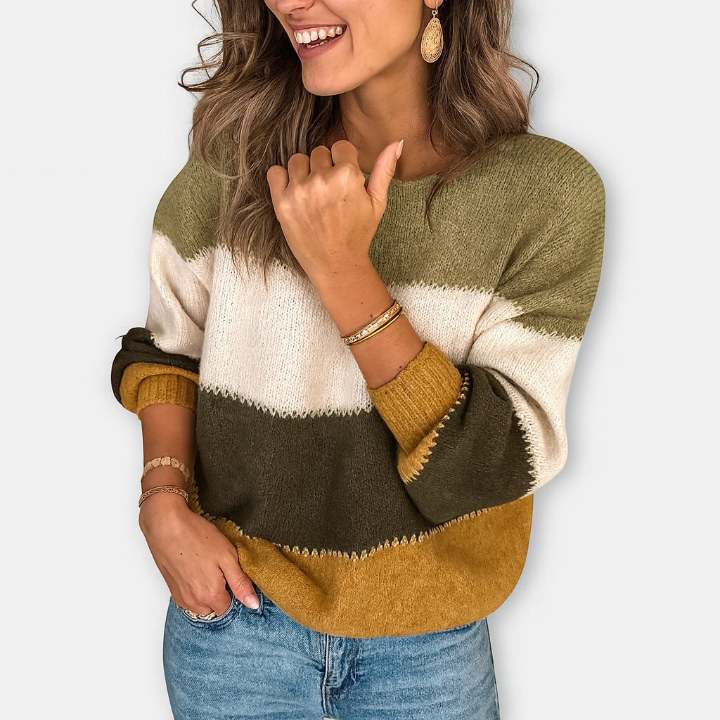 Colorblock Stickad Tröja – Avslappnad Charm