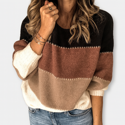 Colorblock Stickad Tröja – Avslappnad Charm