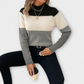 Färgblock-Pullover med hög krage – Modern kontrast