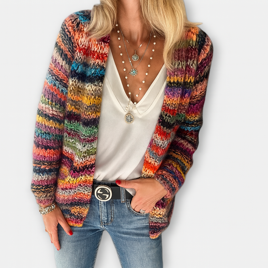 Färgglad Stickad Cardigan – Uttrycksfulla Färgaccenter