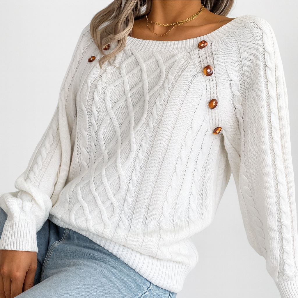 Elegant flätmönster-tröja – Med knappdetaljer
