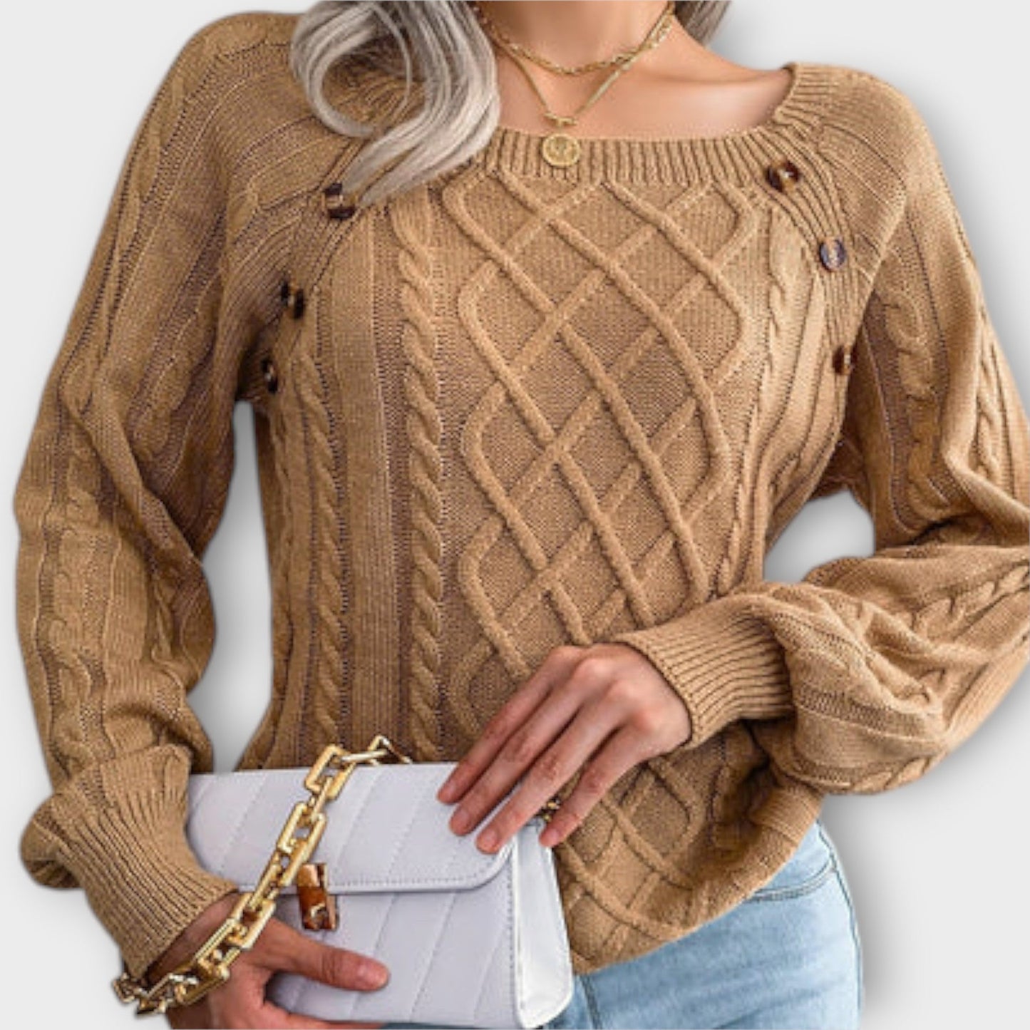 Elegant flätmönster-tröja – Med knappdetaljer