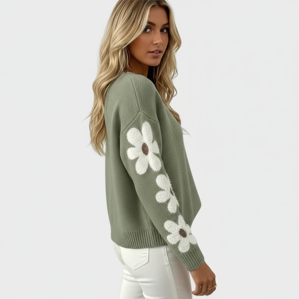 Pullover med blommärm – fräsch, lekfull och stilren