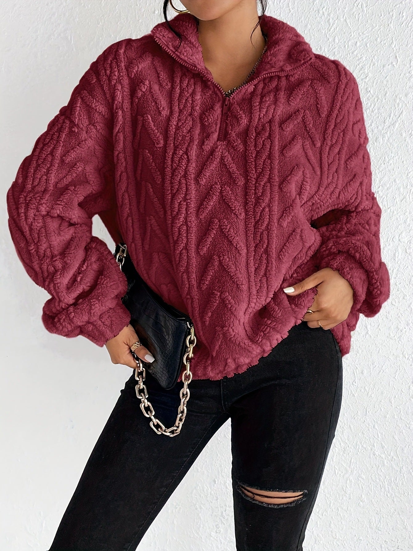 Fleece-Strickpullover – Bekväm värme med enkelt stil